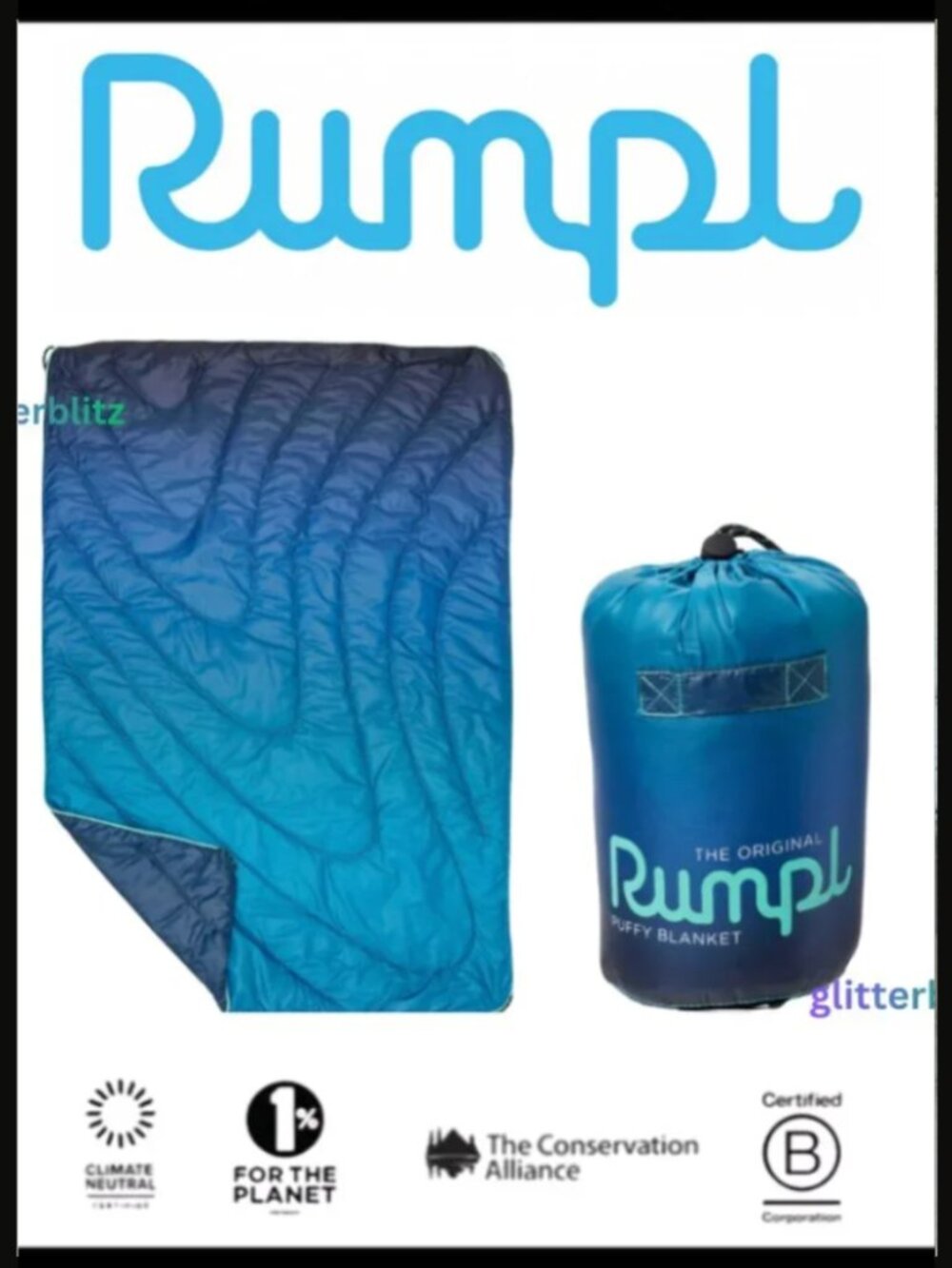 Rumpl Original Puffy Print Junior Kids Blanket in Ocean Fade Blue 💙 NWT